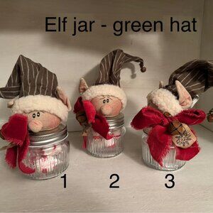 Honey and Me Collective Elf w/Green Hat on Vintage Jar